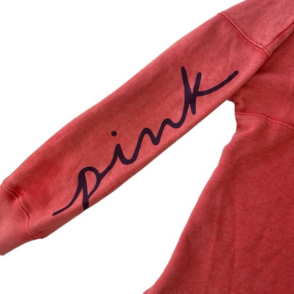 PINK Victoria's Secret Size S Crewneck Sweatshirt Logo Spellout Coral Salmon - Picture 5 of 9